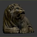 Reclining Lion Sculpture Made Of Stone With Detailed Texture And Classical Design