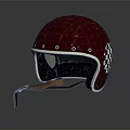 Classic Vintage Red Helmet With Checkerboard Side Pattern And Leather Strap 3d model