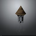 Traditional Architectural Structure With Layered Brown Conical Roof And Colorful Geometric Patterns