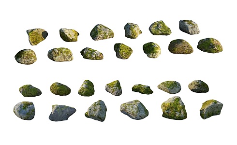 Green moss stone combination outdoor landscape stone natural wind moss stone rock 3d model