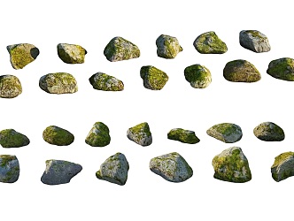 Green moss stone combination outdoor landscape stone natural wind moss stone rock 3d model