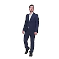 Men In Dark Blue Suits Showing Back Front And Side Views Against Gray Background
