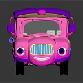 Colorful Cartoon Toy Bus With Pink Body Purple Roof And Blue Yellow Stripes