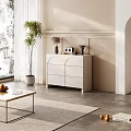 White Chest of Drawers on Gray Floor with Potted Plant Window and Decor Items