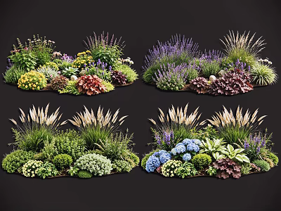 Diverse Plant Combinations With Purple Flowers Blue Blooms Green Foliage And Herbaceous Plants 3d model