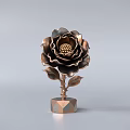 Artistic Bronze Rose Sculpture With Carved Leaves And Decorative Base