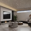Modern Home Theater Room With Large TV Starry Ceiling And Sofa