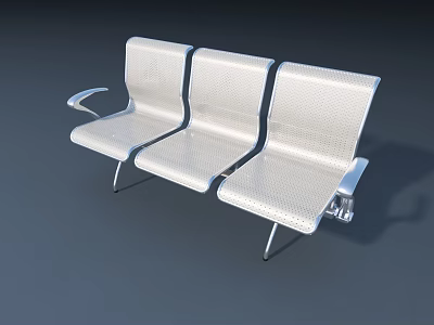 Modern Three Seat Public Chair With White Mesh Seats And Metal Armrests 3d model