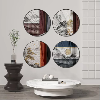 New Chinese Round Frame Painting Decorative Painting 3d model