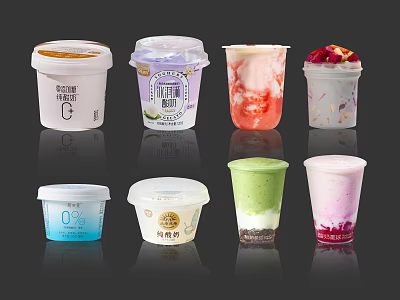 Assorted Colorful Cup Beverages With Different Flavors Fruit Toppings And Creamy Textures 3d model
