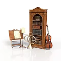 Classic Interior With Wooden Cabinet Music Stand French Horn And Cello