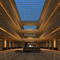 Spacious Hall Interior With Glass Skylight Marble Floor Benches And Lighting Fixtures