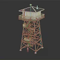 Wooden Watchtower Structure With Staircase Roofed Top Cabin Supportive Framework And Small Human Figure Beside