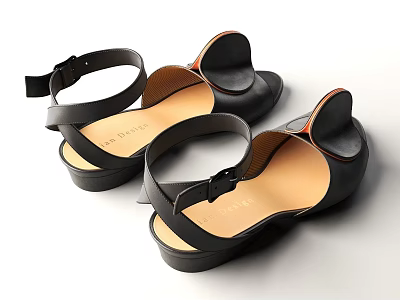 Stylish Black Leather Sandals with Cross Straps Ankle Strap and Wedge Sole Design 3d model