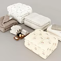 Cozy Bedding Collection With Soft Towels And Decorative Patterns In Neutral Tones 3d model