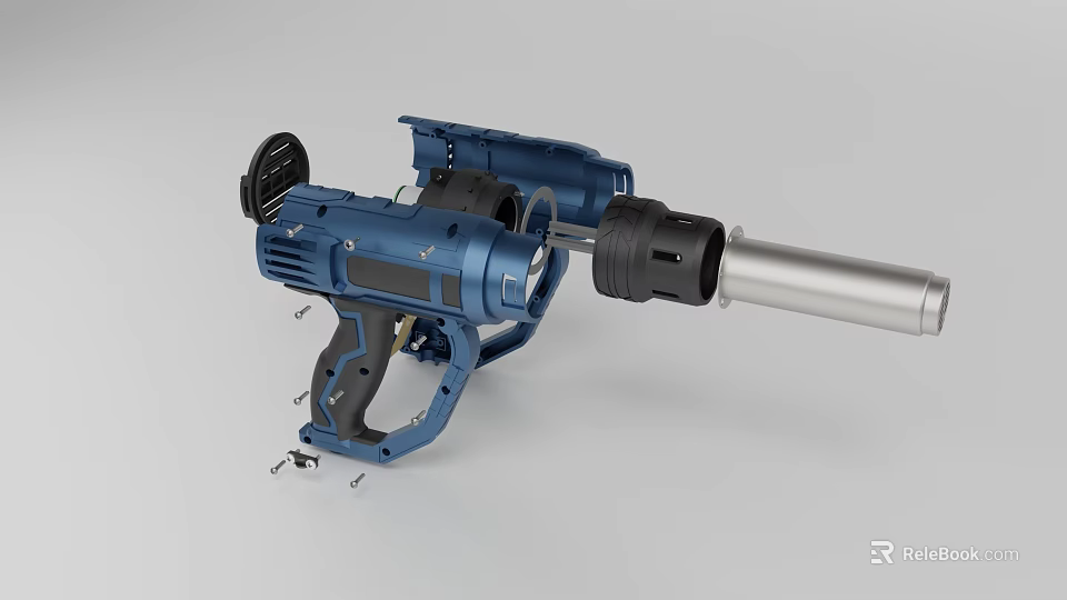 Blue Electric Power Tool With Handle Motor Component Metal Rod And Black Parts 3d model 