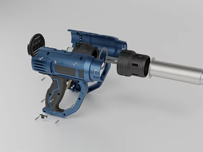 Blue Electric Power Tool With Handle Motor Component Metal Rod And Black Parts 3d model