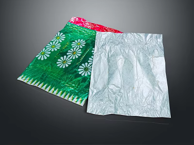 Food Packaging Bags Featuring Green White Daisy Patterns And Silver Exterior 3d model
