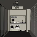 Modern Home Balcony Interior With Washing Machines Storage Shelves Cabinets And Blinds
