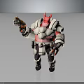 Pink Horned Fantasy Character In Heavy Armor Holding Futuristic Gun With Mechanical Details