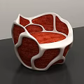 Modern Accent Chair With White Geometric Frame And Red Woven Seat Design