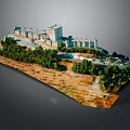 Ancient Architecture Model On Hill Slope With Green Trees And Pathway Surroundings
