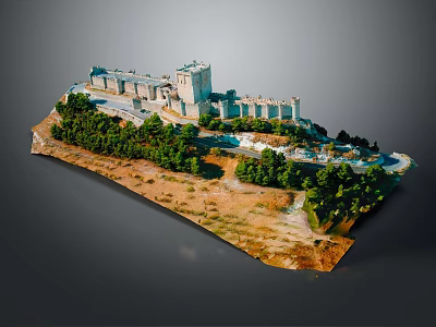 Ancient Architecture Model On Hill Slope With Green Trees And Pathway Surroundings 3d model