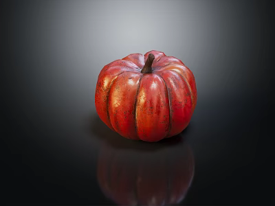 Fresh Red Pumpkin With Shiny Surface On Black Background And Clear Reflection 3d model
