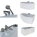 Modern White Bathtub Design With Curved Shape And Chrome Faucet Showerhead