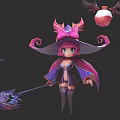 Cute Fantasy Game Character With Pink Witch Hat Scythe And Winged Orb