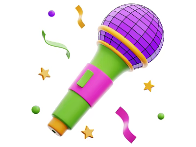 Smart Machine With Colorful Microphone Decorated By Stars And Ribbons Elements 3d model