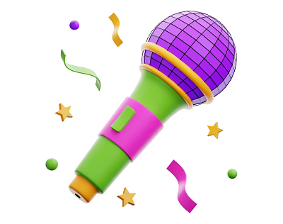 Smart Machine With Colorful Microphone Decorated By Stars And Ribbons Elements 3d model