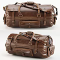 Brown Leather Duffle Bag With Vintage Design Metal Buckles And Straps