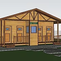 Ecological Public Restroom Wooden Cabin Style With Green Grass And Trees Around