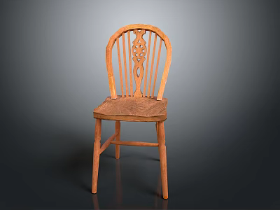 Elegant Wooden Single Chair With Intricate Carved Backrest And Upholstered Seat 3d model