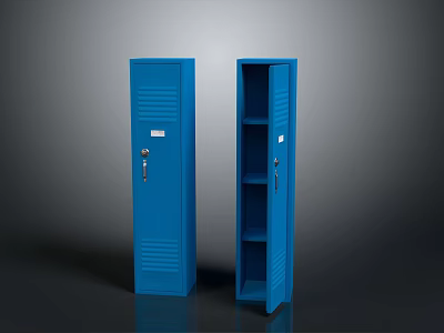 Two Blue Lockers Furniture Featuring Closed and Open Doors with Shelves 3d model