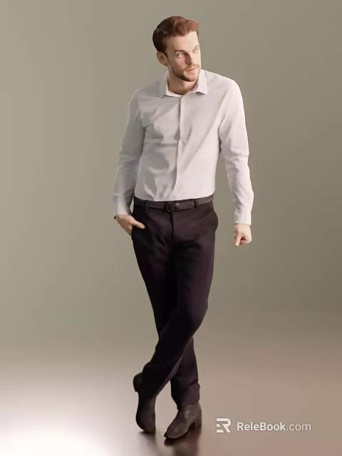 A Man Standing In White Shirt And Dark Pants Against Simple Background 3d model 