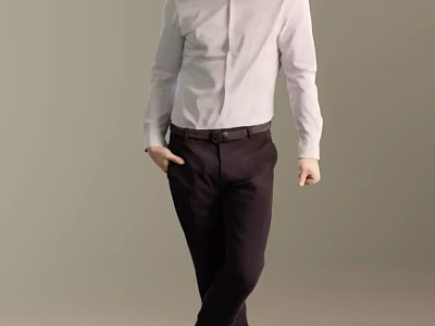A Man Standing In White Shirt And Dark Pants Against Simple Background 3d model