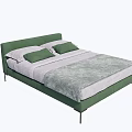 Modern Double Bed With Green Headboard Two Green Pillows And Gray Bedspread 3d model