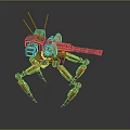 Mechanical Creature Four Legged Robot With Antennas Cannon Yellow Purple Mechanical Structure 3d model