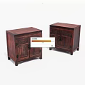 Pair of Traditional Wooden Decorative Cabinets With Carved Doors And Red Finish