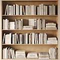 Neatly Arranged Books and Magazines on Wooden Bookshelf with Multiple Shelves