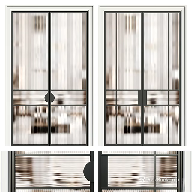 Modern Vertical Striped Glass Doors With Black Frame And Home Interior Design 3d model 