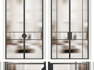 Modern Vertical Striped Glass Doors With Black Frame And Home Interior Design 3d model