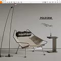Modern Leisure Chair With Woven Seat Black Leather Cushion Side Table Greenery And Floor Lamp
