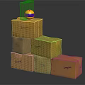 Stacked Samplelab Cardboard Boxes With Display Stand And Blue Yellow Ball