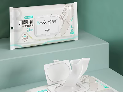 Disposable Nitrile Gloves by beeSurg with Sealed Packaging and Easy Dispenser 3d model