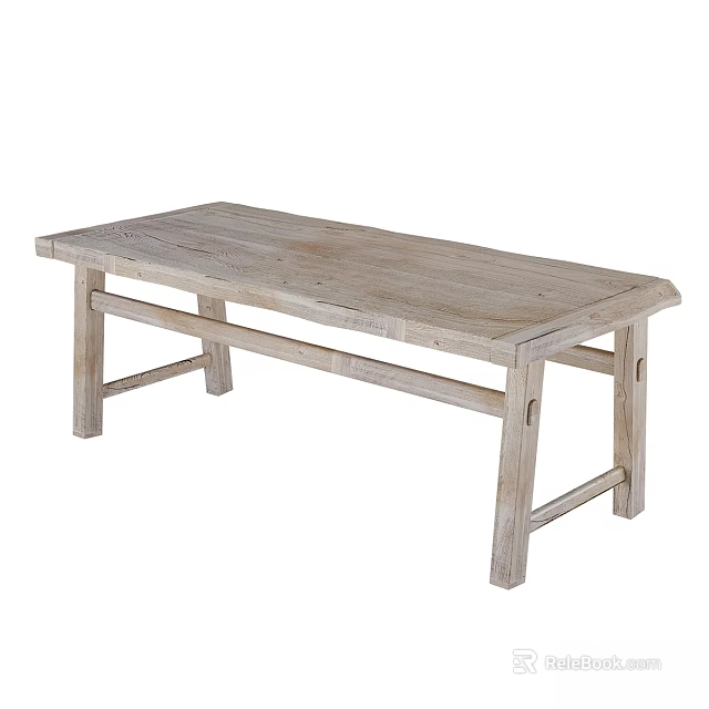 Natural Solid Wood Dining Table With Simple Rectangular Tabletop And Sturdy Legs 3d model 