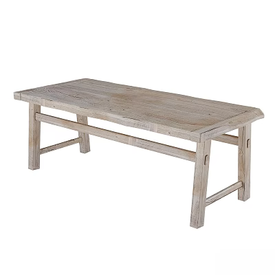 Natural Solid Wood Dining Table With Simple Rectangular Tabletop And Sturdy Legs 3d model