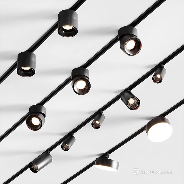Adjustable Modern Black Track Mounted Downlights and Spotlights for Interior Ceiling Lighting 3d model 
